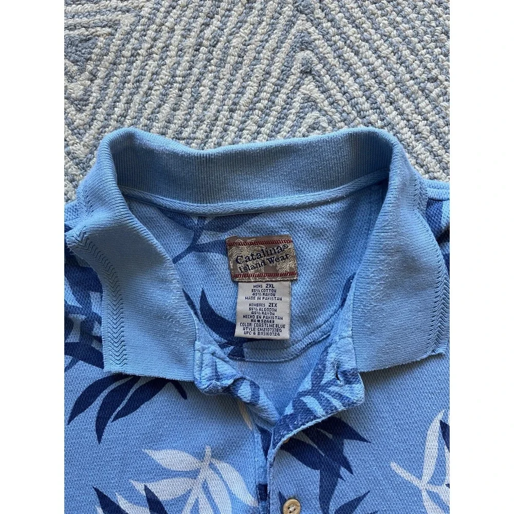 Catalina‎ Island Wear Short Sleeve Polo Shirt - Cotton/Rayon Blue/White/Blue 2XL